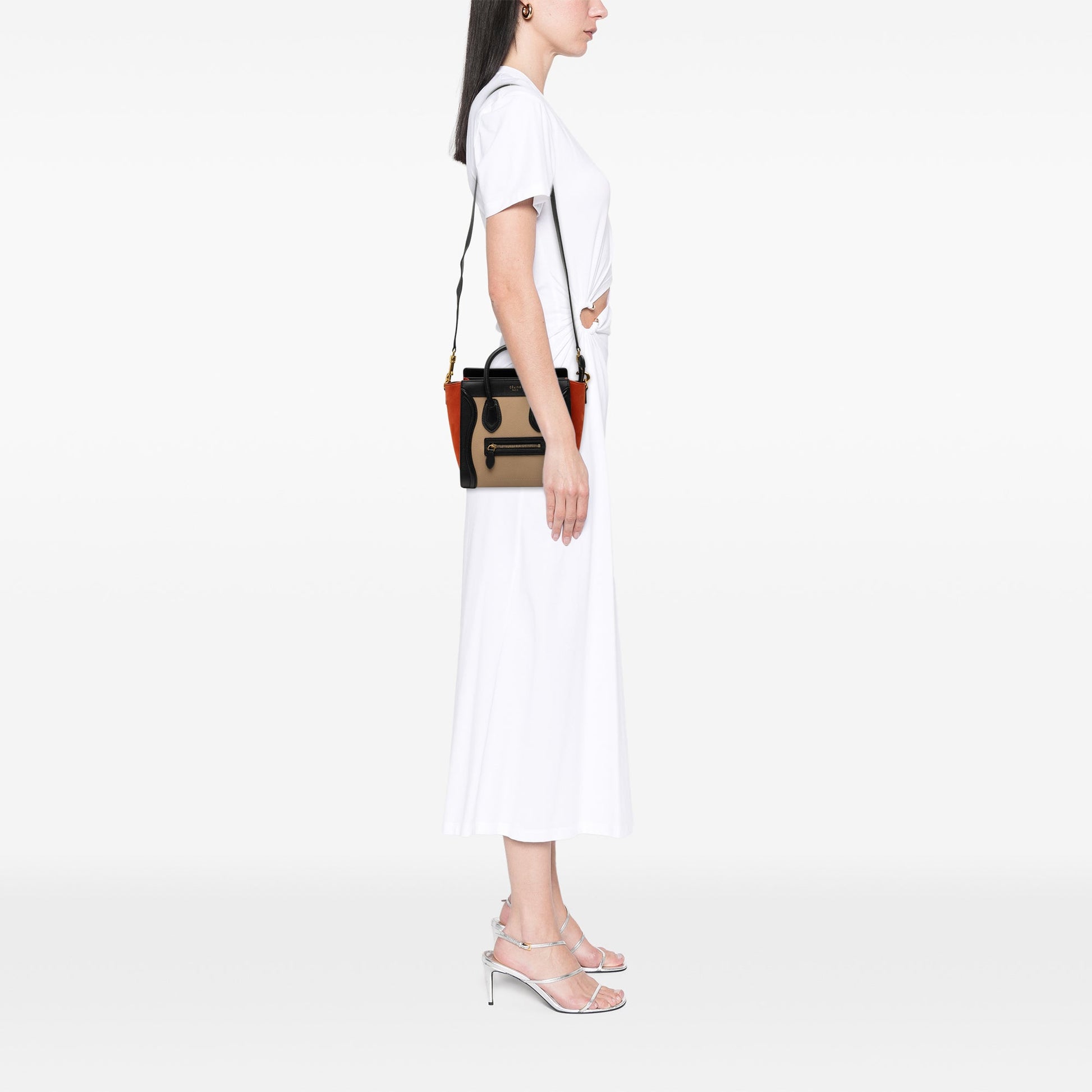 Celine Nano Tricolor Nubuck and Drummed Calfskin Luggage Tote