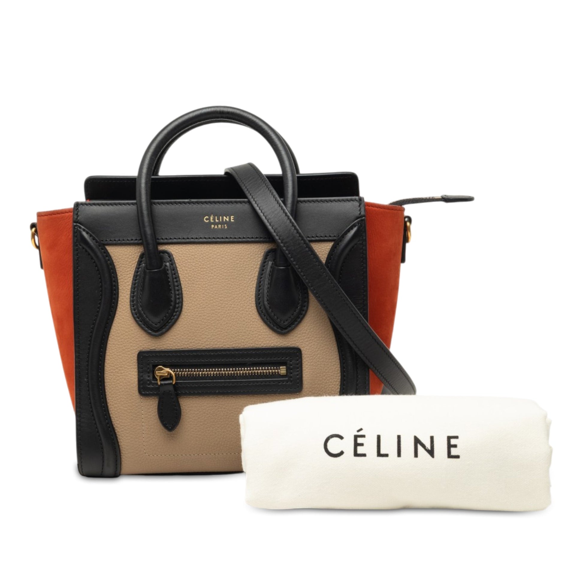 Celine Nano Tricolor Nubuck and Drummed Calfskin Luggage Tote