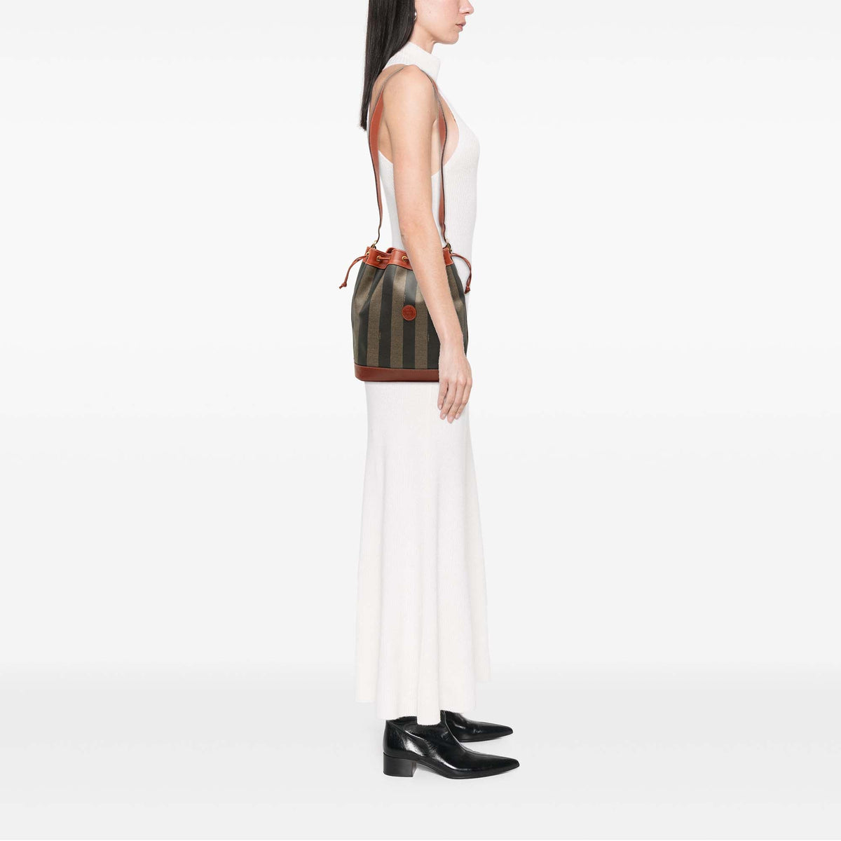 Fendi Pequin Coated Canvas Drawstring Bucket Bag