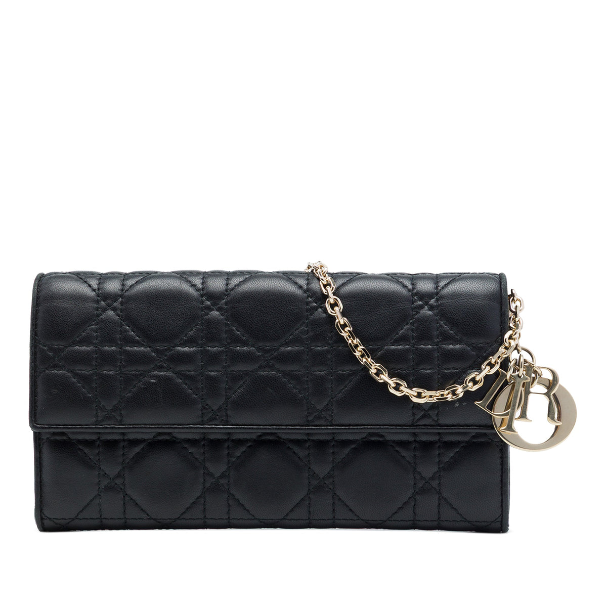 Dior Lambskin Cannage Lady Dior Wallet On Chain — Black