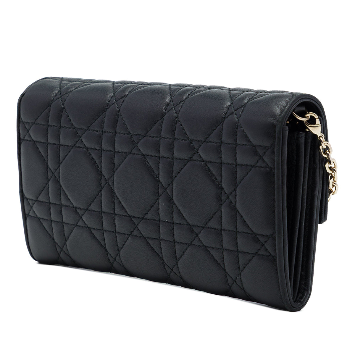 Dior Lambskin Cannage Lady Dior Wallet On Chain — Black