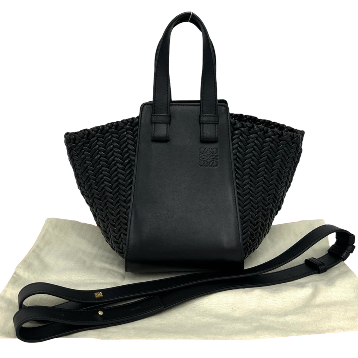 LOEWE Woven Leather Trim Compact Hammock Bag