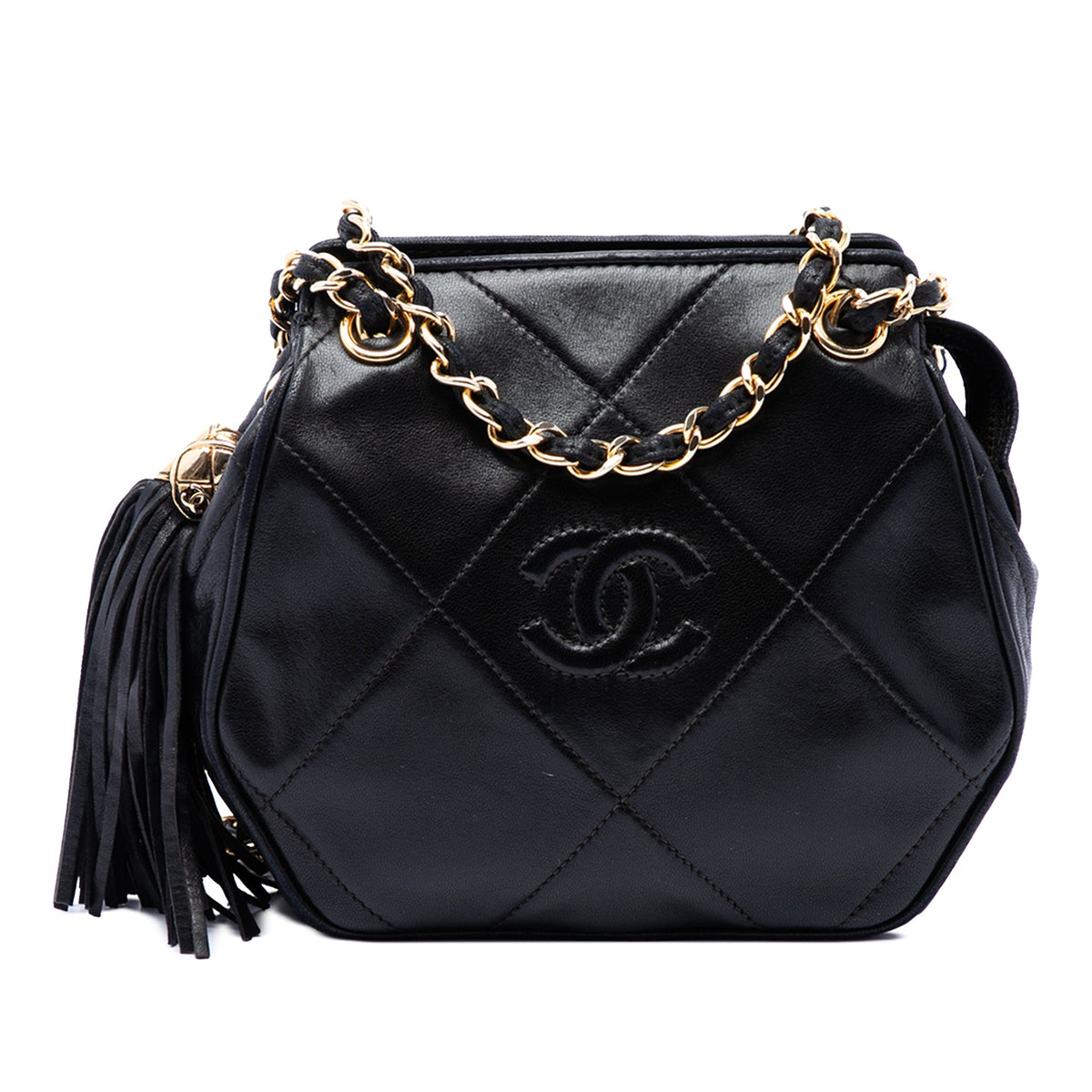Chanel CC Quilted Lambskin Tassel Crossbody — Black