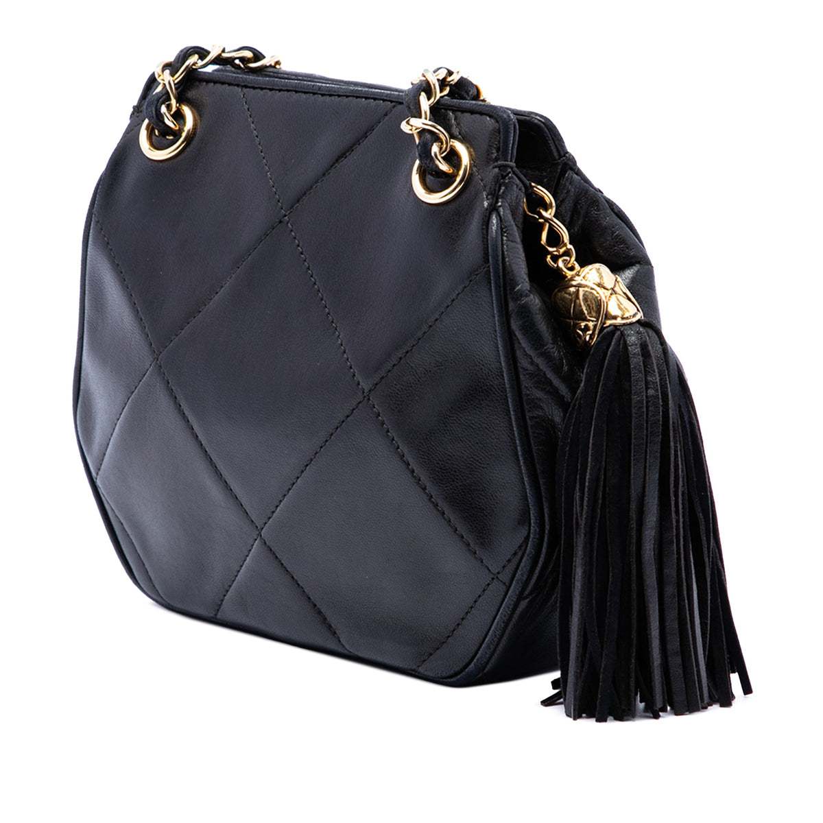 Chanel CC Quilted Lambskin Tassel Crossbody — Black