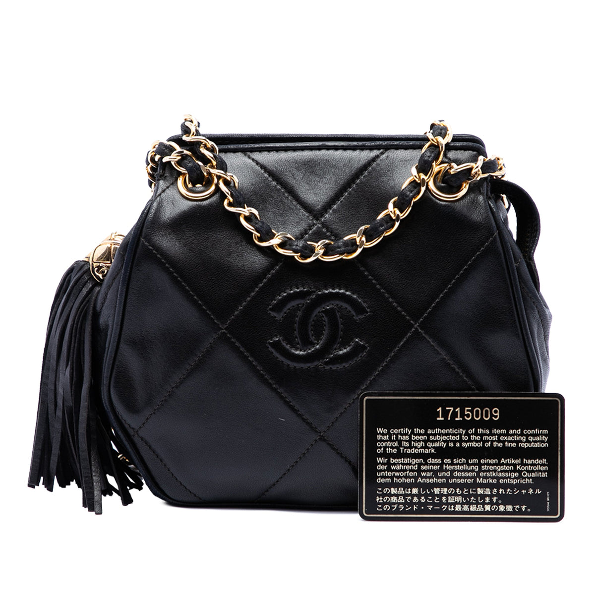Chanel CC Quilted Lambskin Tassel Crossbody — Black