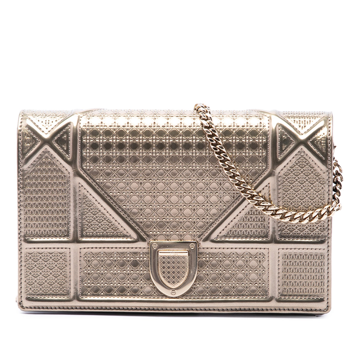 Dior Metallic Patent Microcannage Diorama Wallet on Chain
