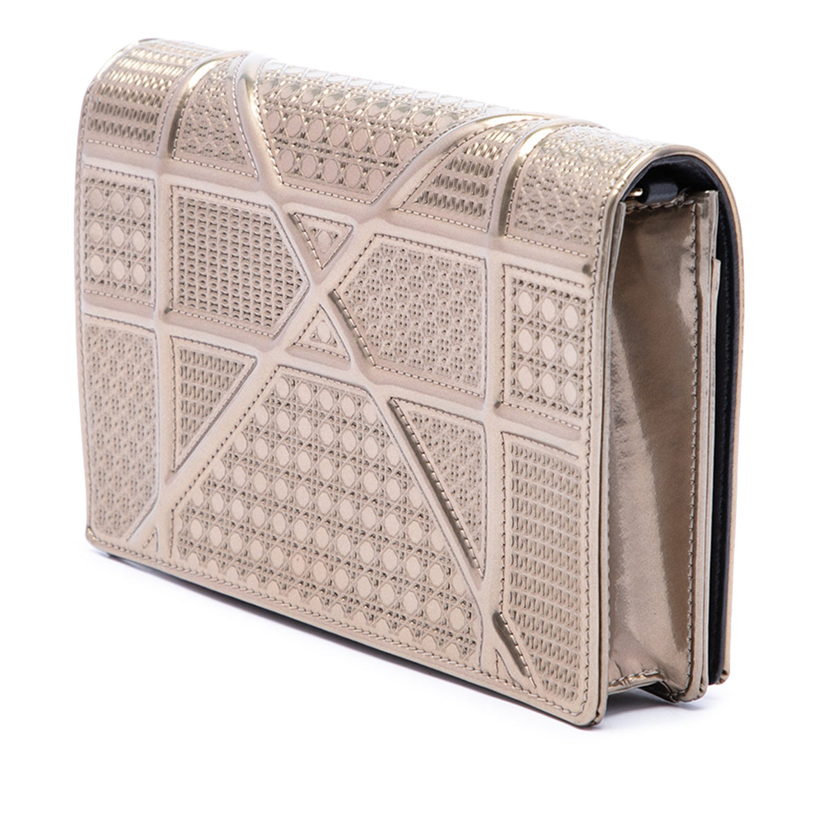 Dior Metallic Patent Microcannage Diorama Wallet on Chain