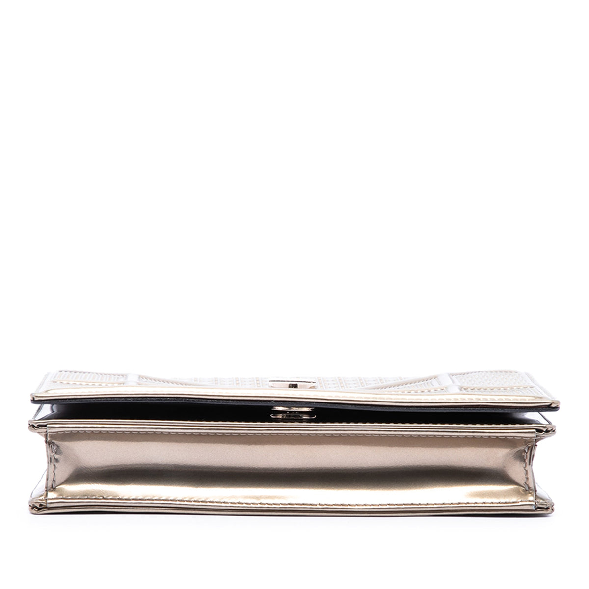 Dior Metallic Patent Microcannage Diorama Wallet on Chain