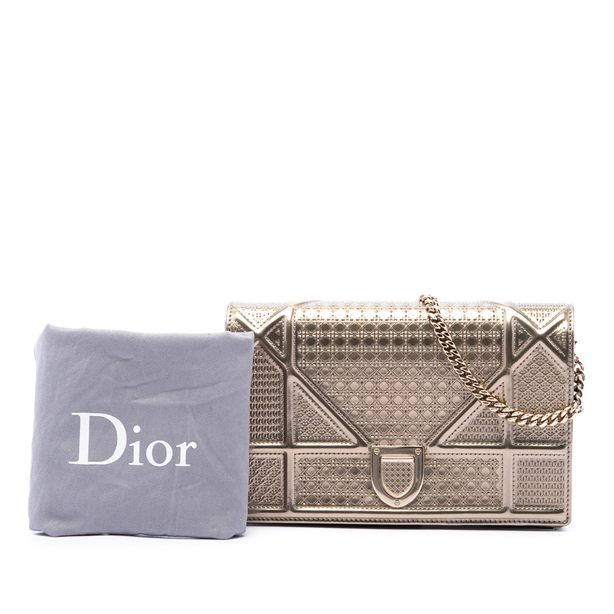 Dior Metallic Patent Microcannage Diorama Wallet on Chain