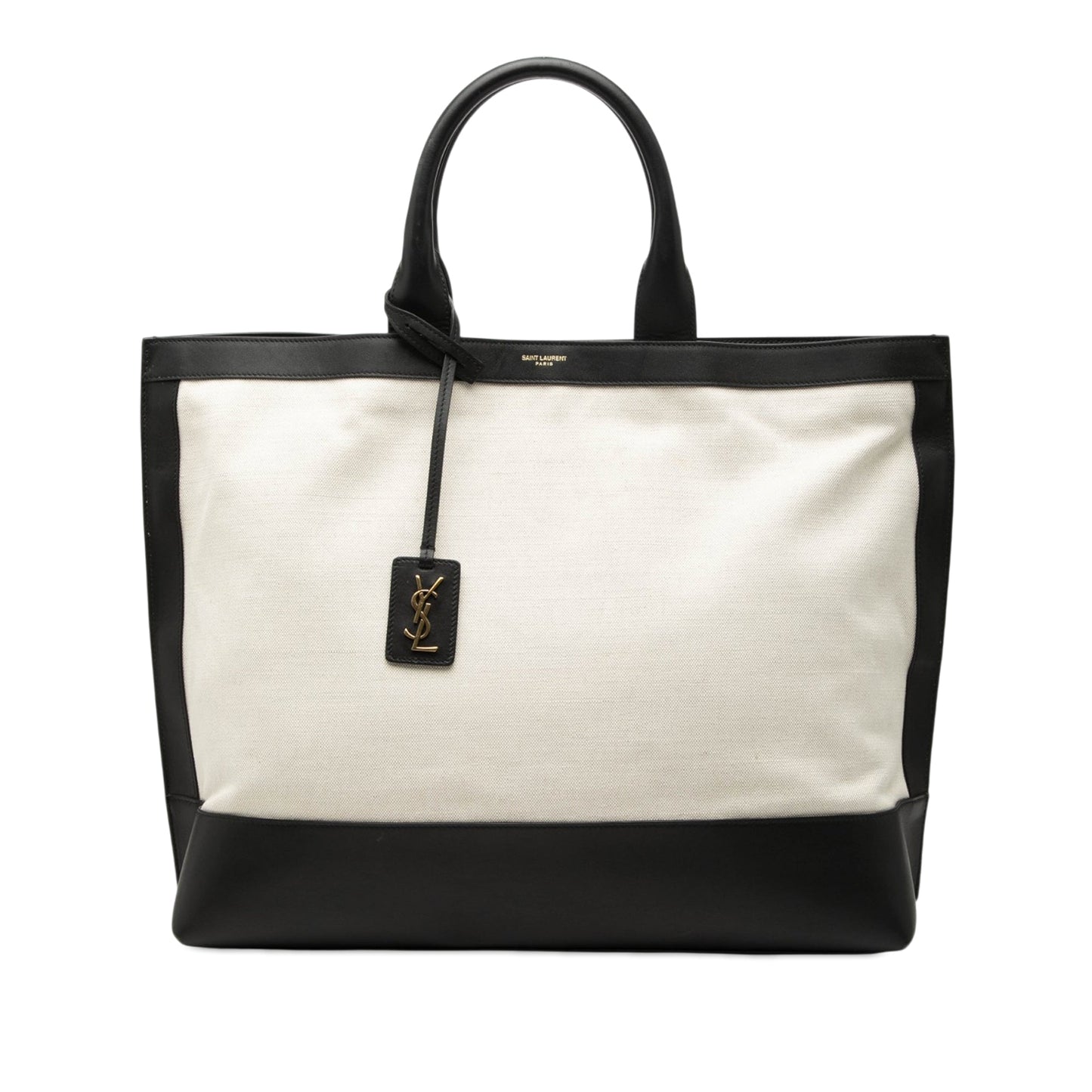 Saint Laurent Bicolor Canvas and Leather Cabas Tote