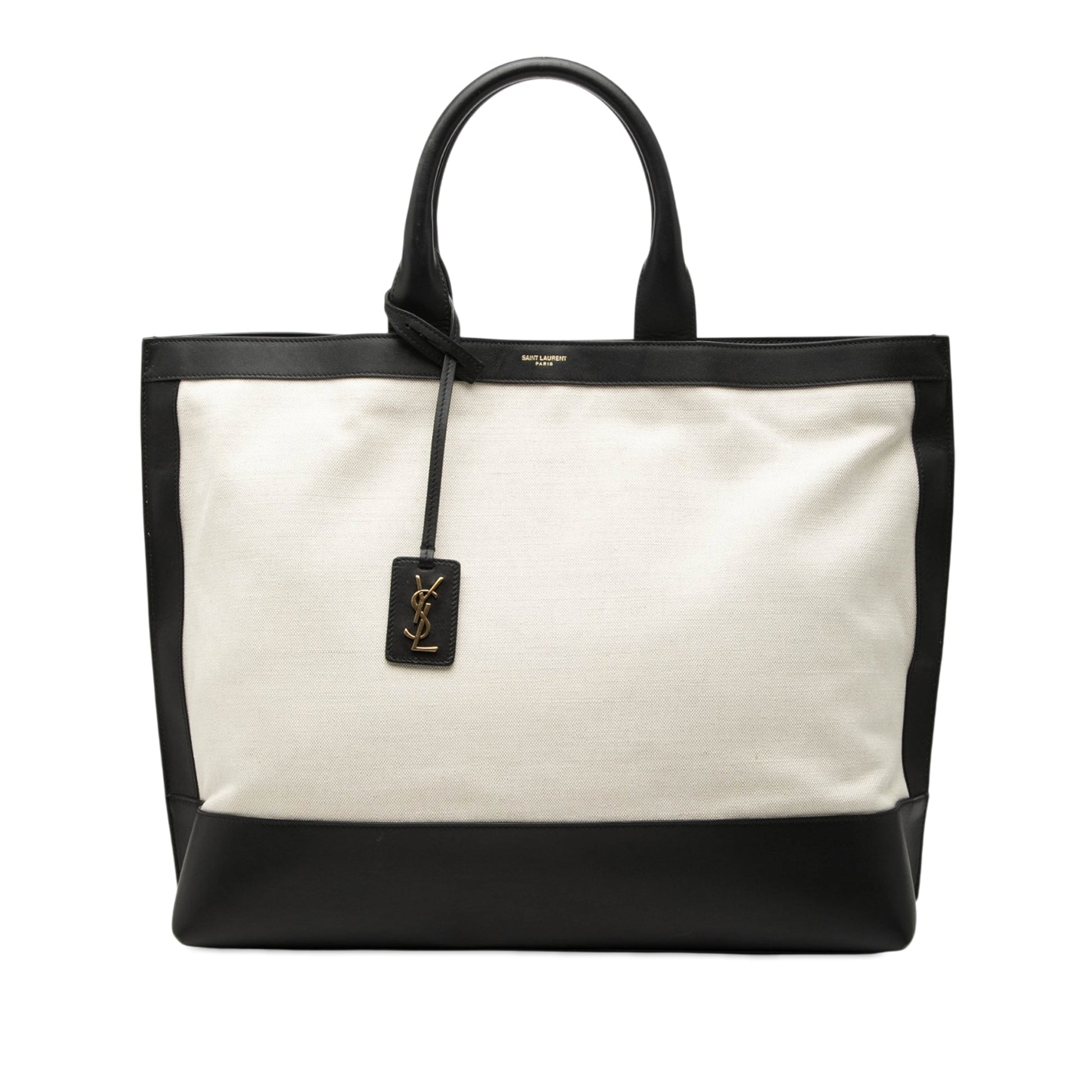Saint Laurent Bicolor Canvas and Leather Cabas Tote