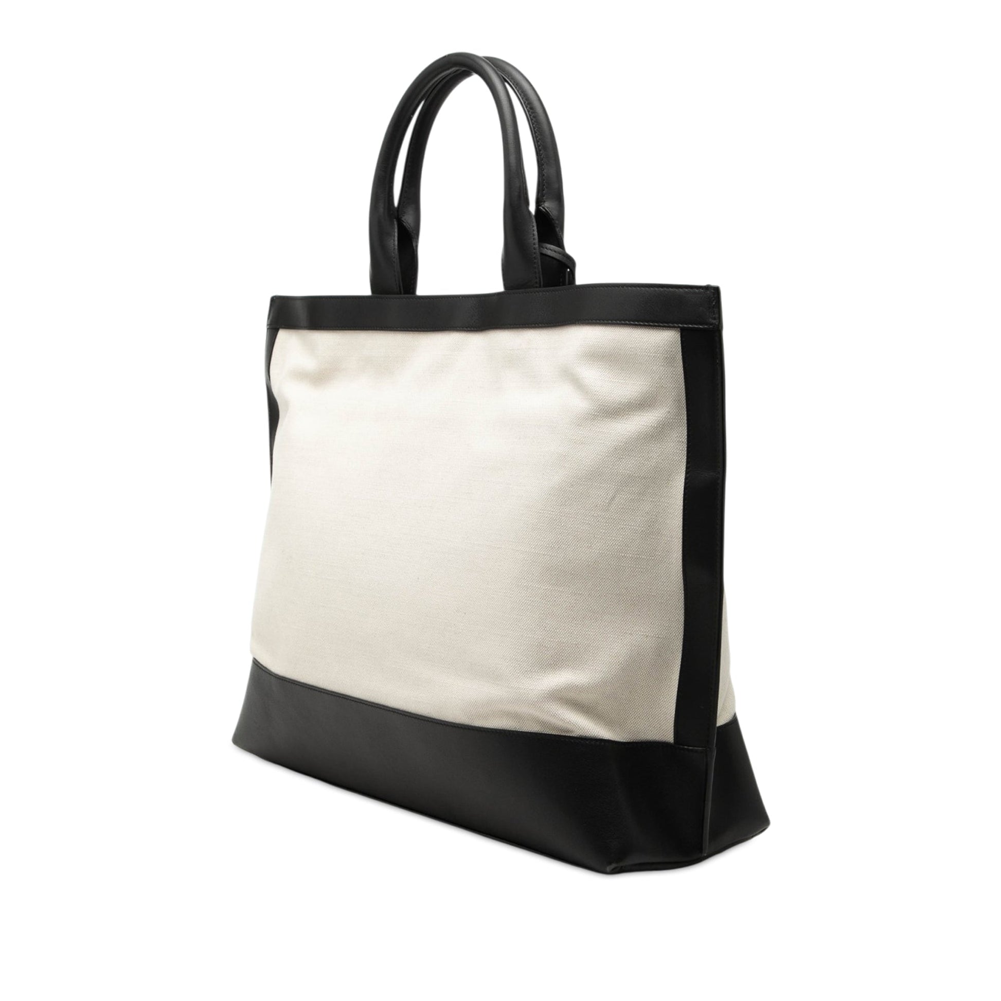 Saint Laurent Bicolor Canvas and Leather Cabas Tote