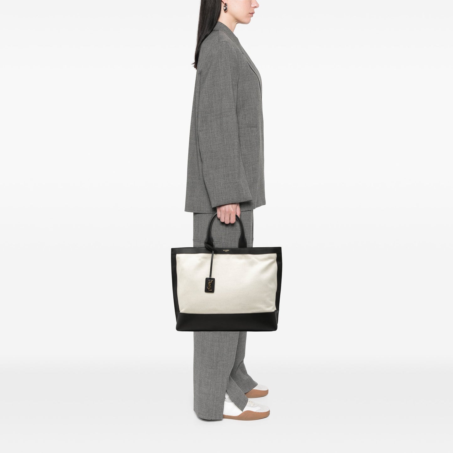 Saint Laurent Bicolor Canvas and Leather Cabas Tote