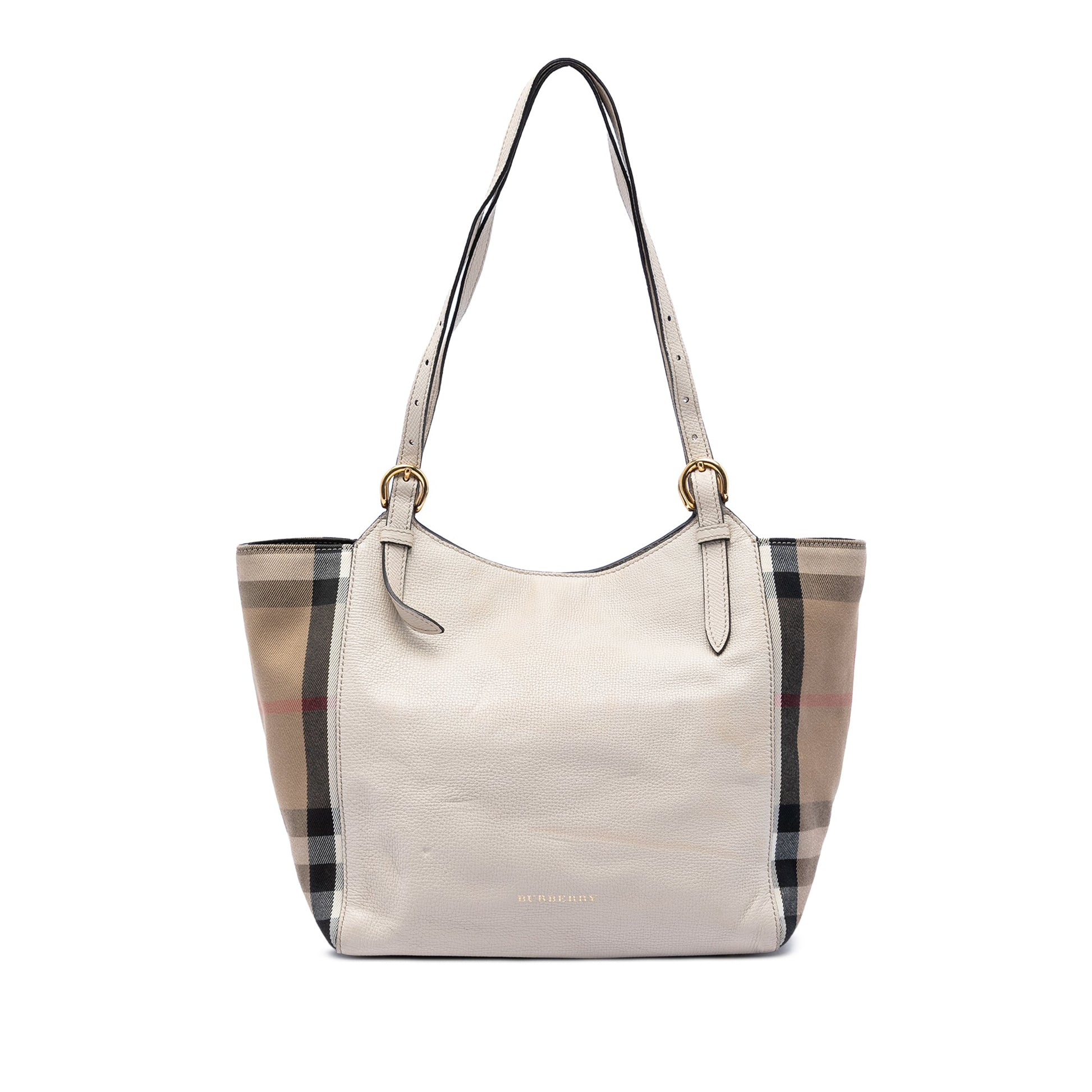 Burberry Small Leather and House Check Canvas Canterbury Tote