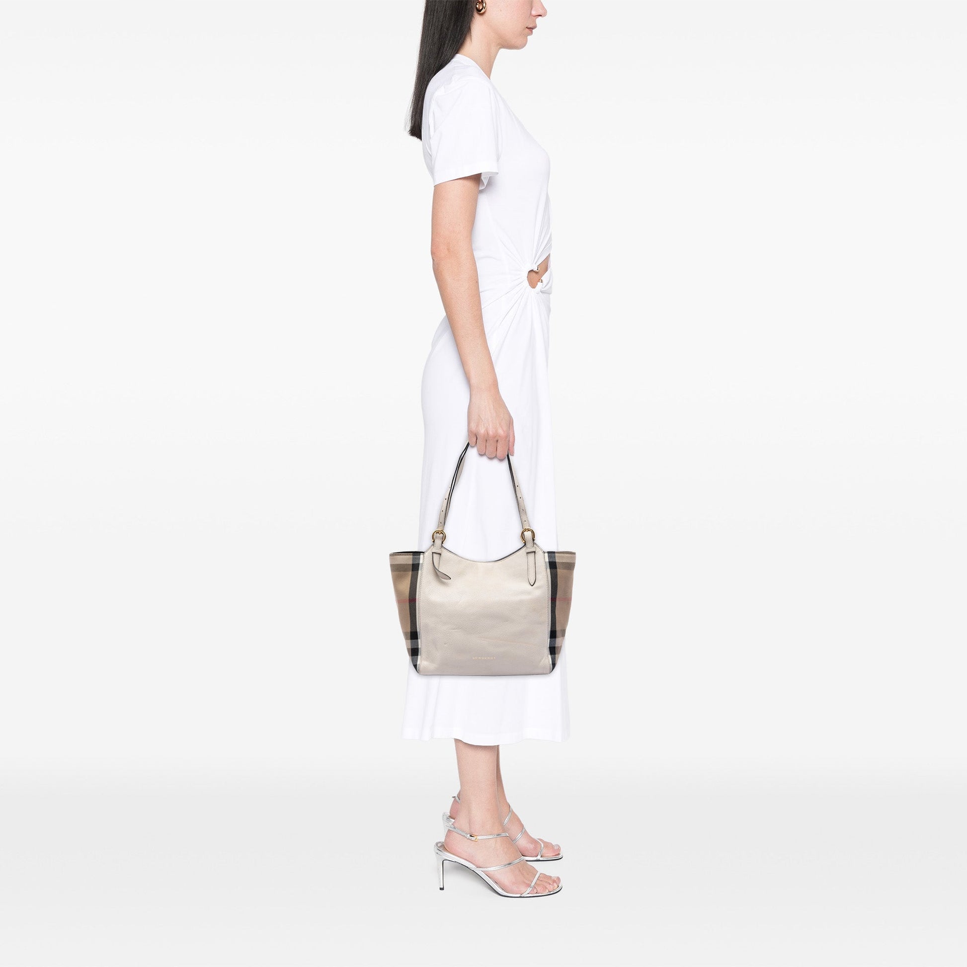 Burberry Small Leather and House Check Canvas Canterbury Tote