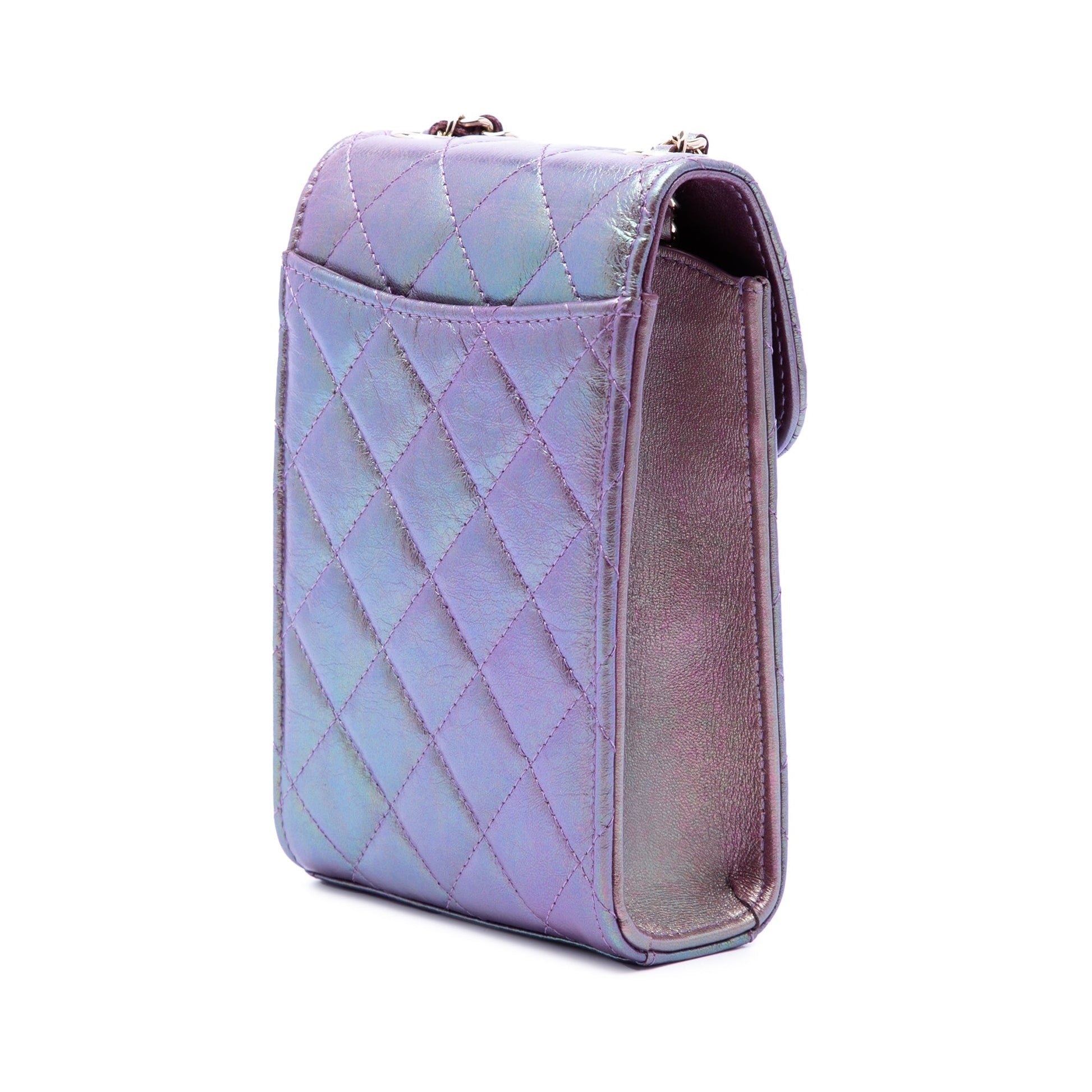 Chanel CC Quilted Iridescent Lambskin Phone Holder with Chain