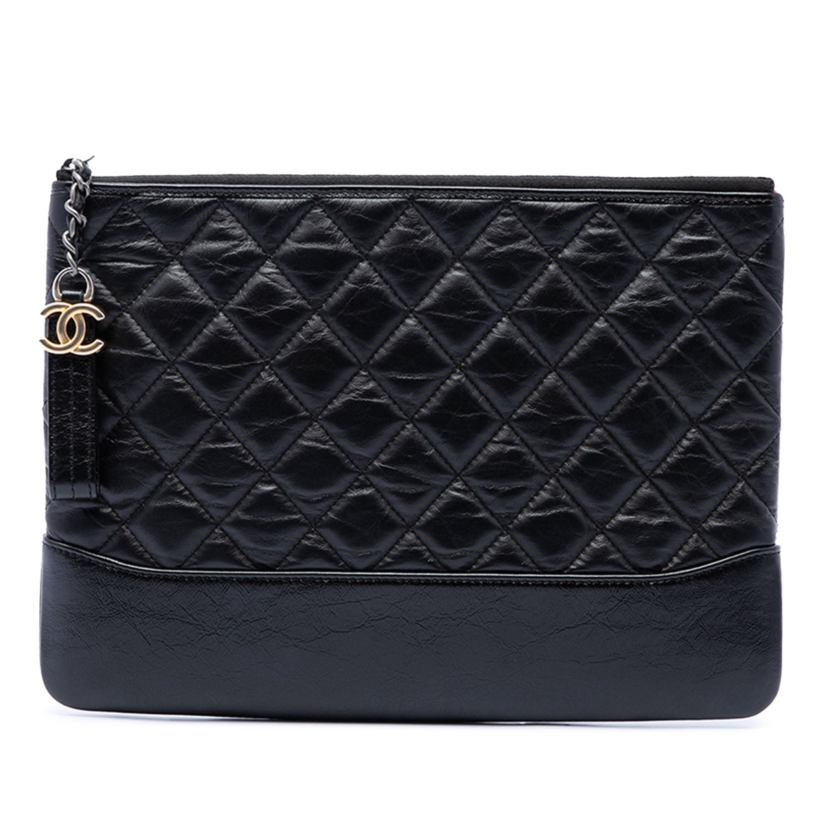 Chanel Medium Quilted Aged Calfskin Gabrielle O Case Clutch — Black
