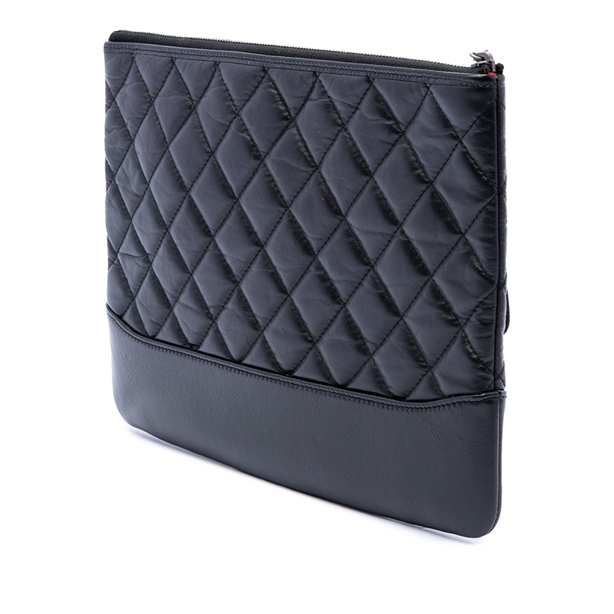 Chanel Medium Quilted Aged Calfskin Gabrielle O Case Clutch — Black