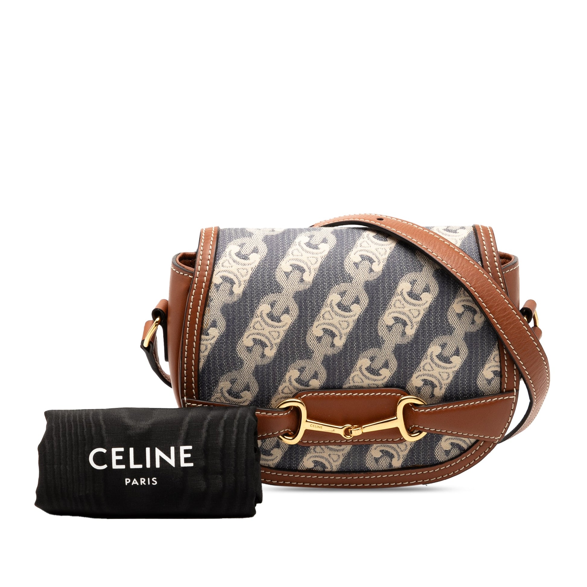 Celine Small Maillon Triomphe Jacquard and Calfskin Crecy Crossbody