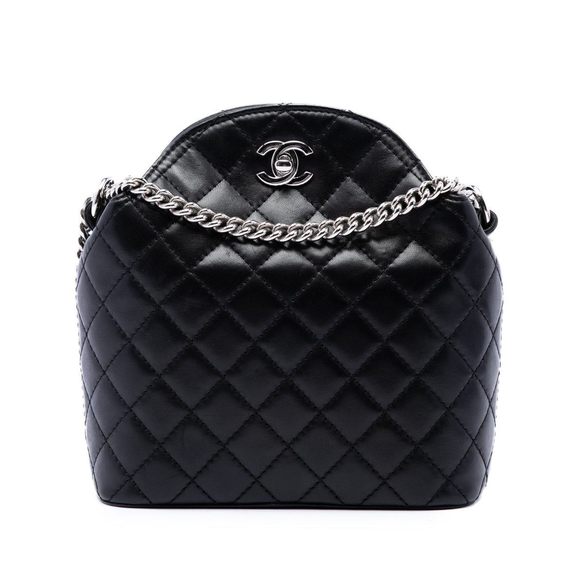 Chanel CC Quilted Lambskin Chain Crossbody — Black