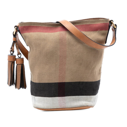 Burberry Mini Mega Check Canvas Ashby Tassel Bucket Bag