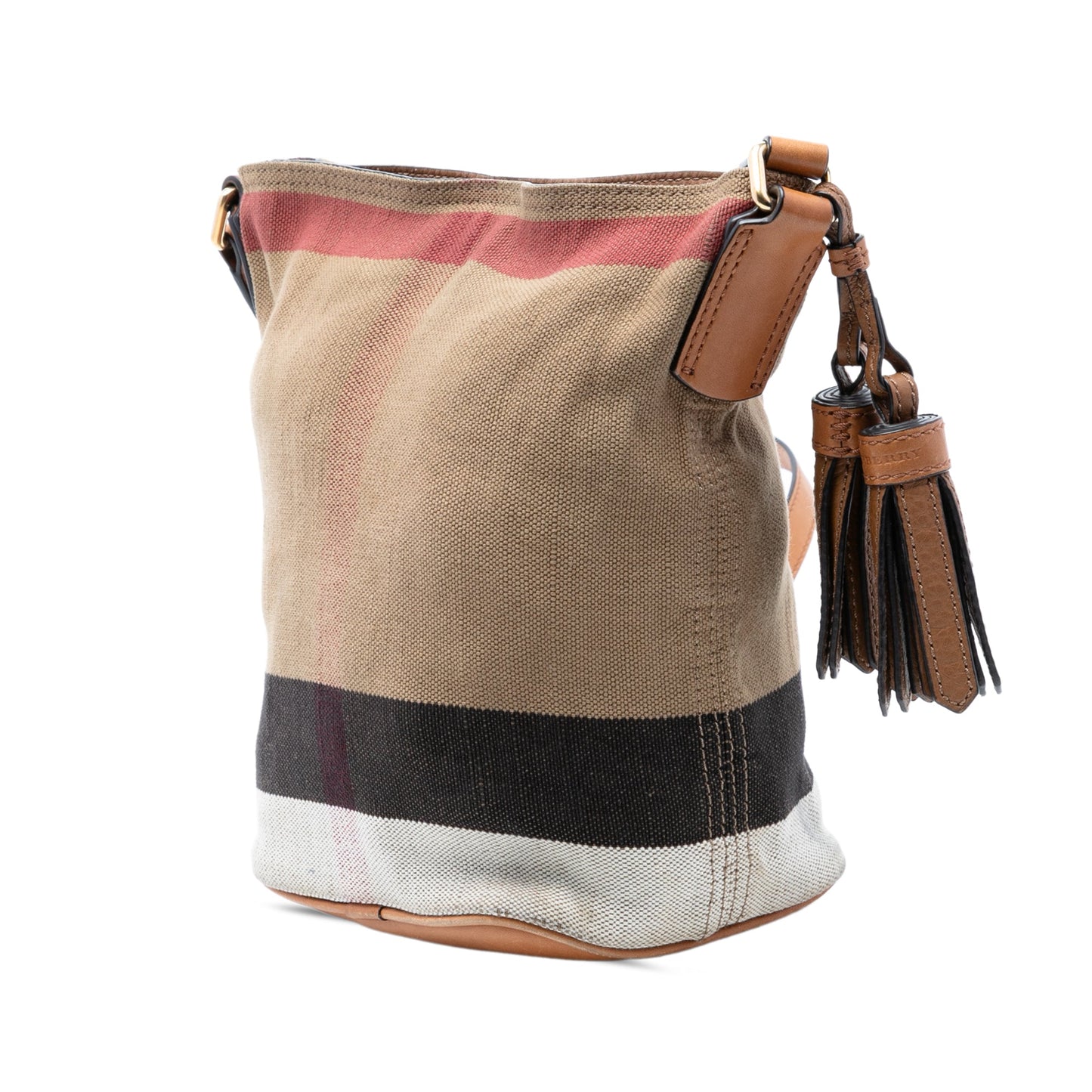Burberry Mini Mega Check Canvas Ashby Tassel Bucket Bag