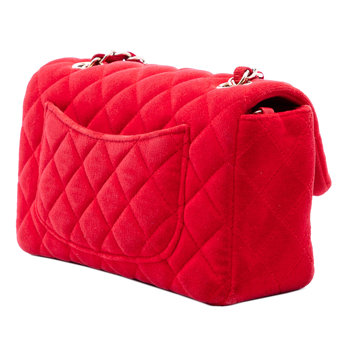 Chanel Mini Rectangular Classic Velvet Single Flap — Red