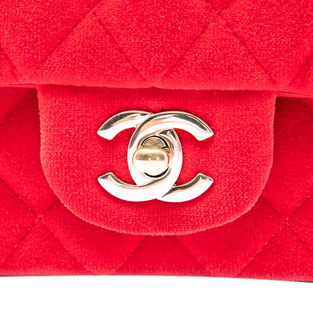 Chanel Mini Rectangular Classic Velvet Single Flap — Red