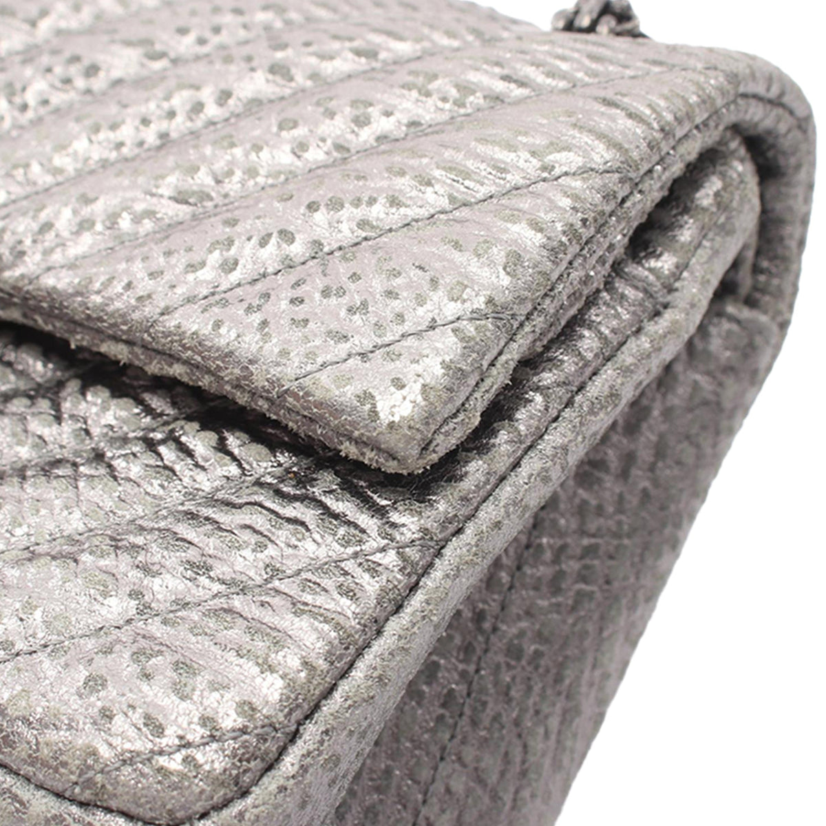 Chanel Mini Reissue 2.55 Metallic Aged Calfskin Double Flap 224 — Silver