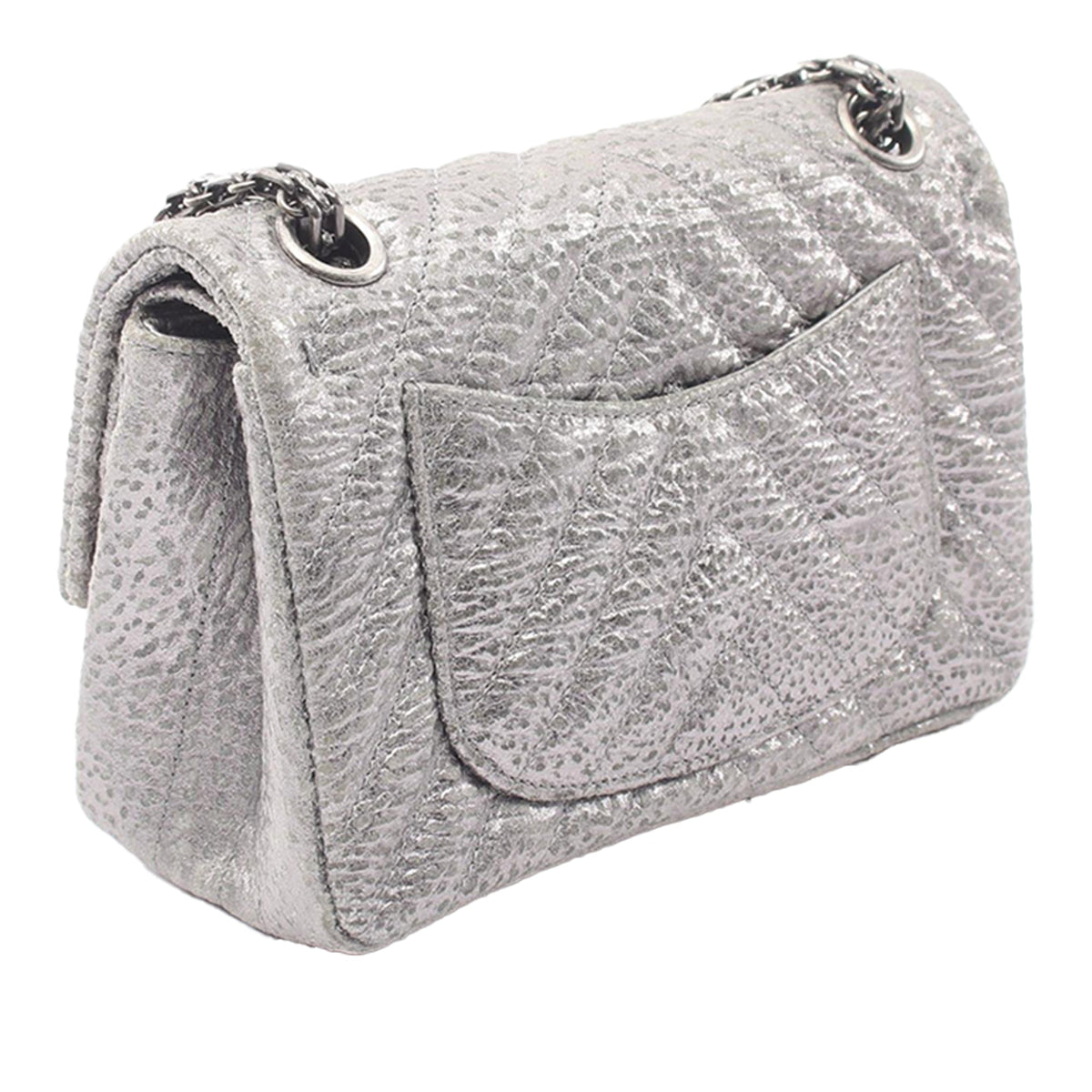Chanel Mini Reissue 2.55 Metallic Aged Calfskin Double Flap 224 — Silver