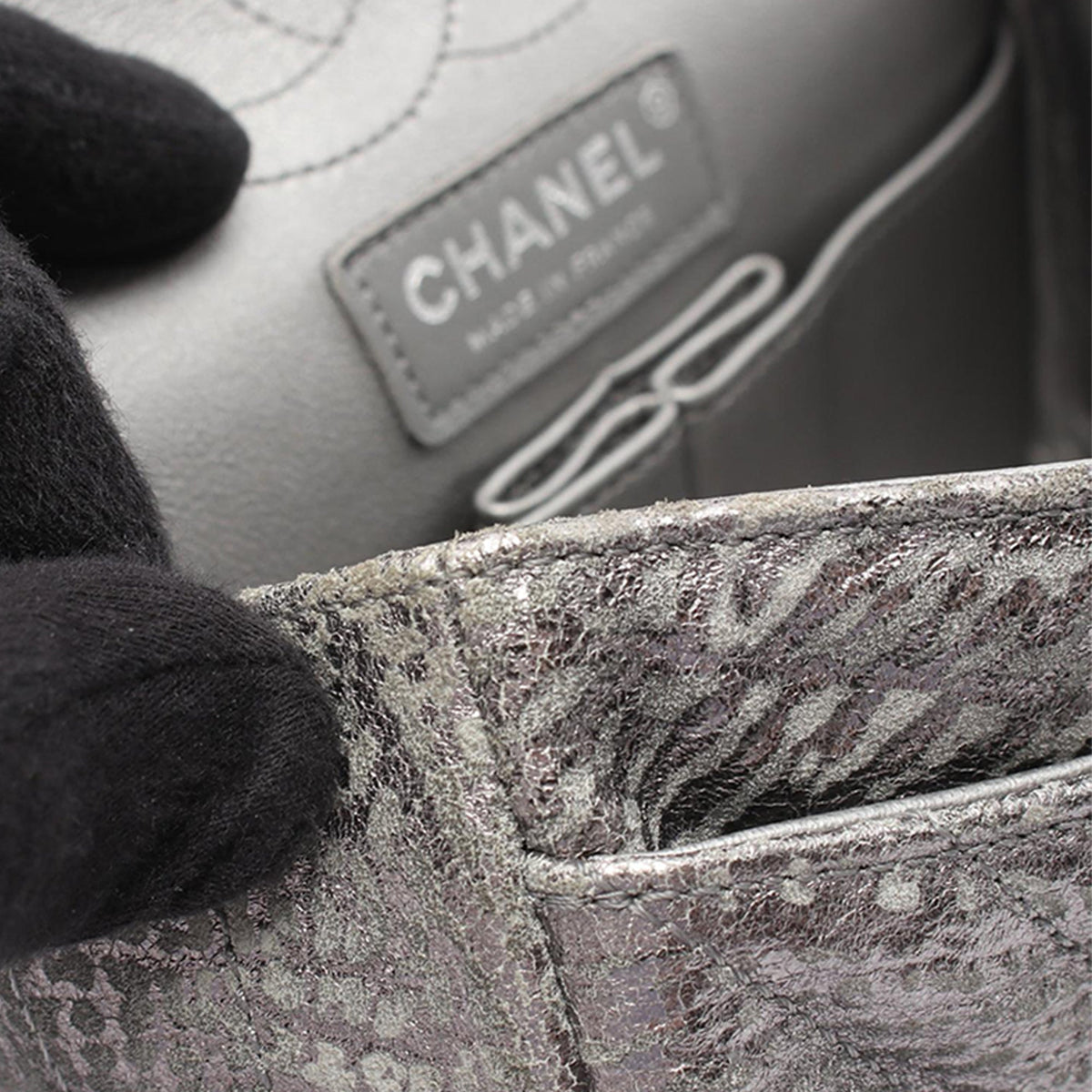 Chanel Mini Reissue 2.55 Metallic Aged Calfskin Double Flap 224 — Silver