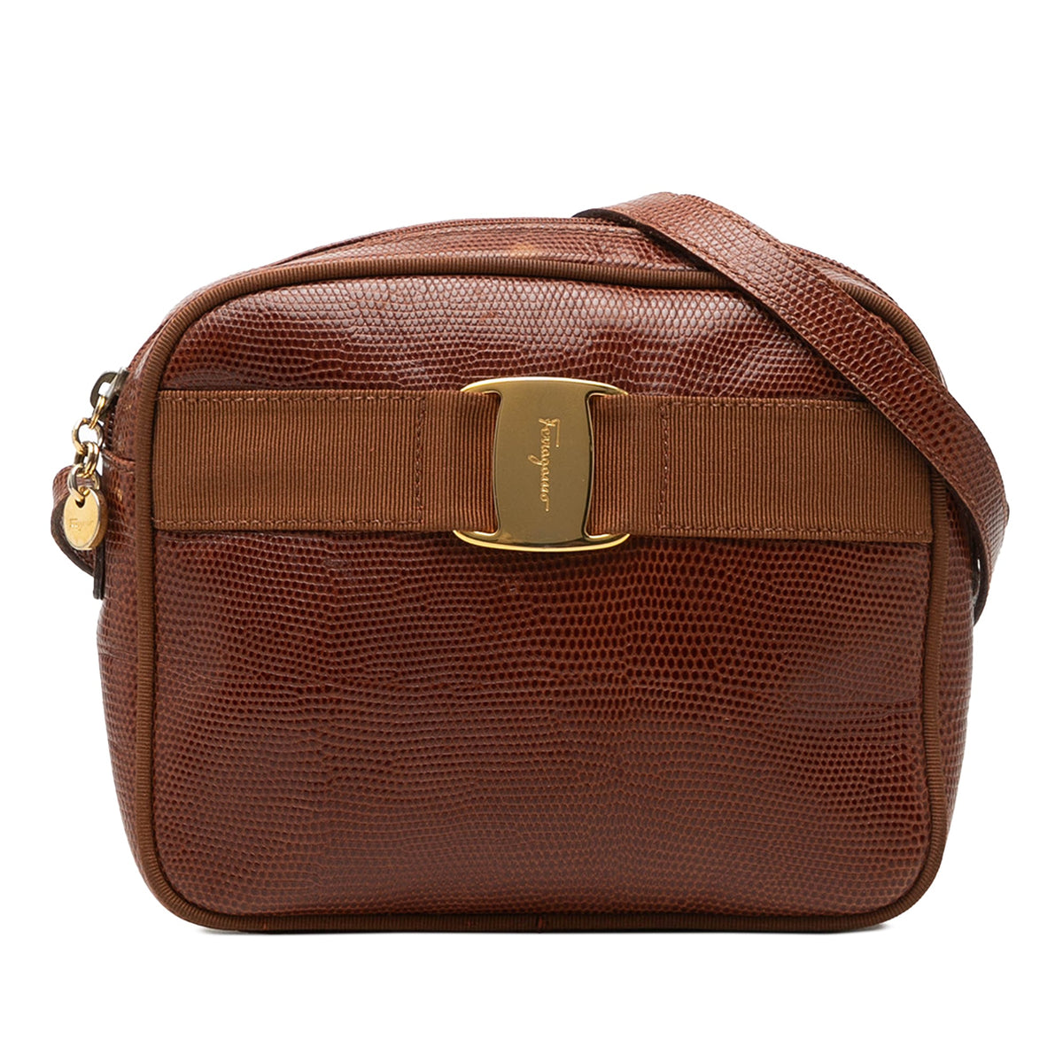 Ferragamo Lizard Embossed Leather Vara Crossbody