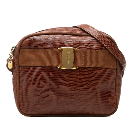 Ferragamo Lizard Embossed Leather Vara Crossbody
