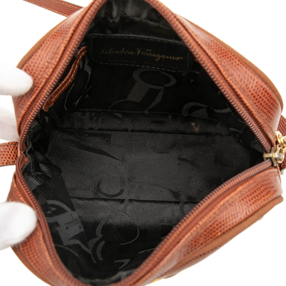 Ferragamo Lizard Embossed Leather Vara Crossbody