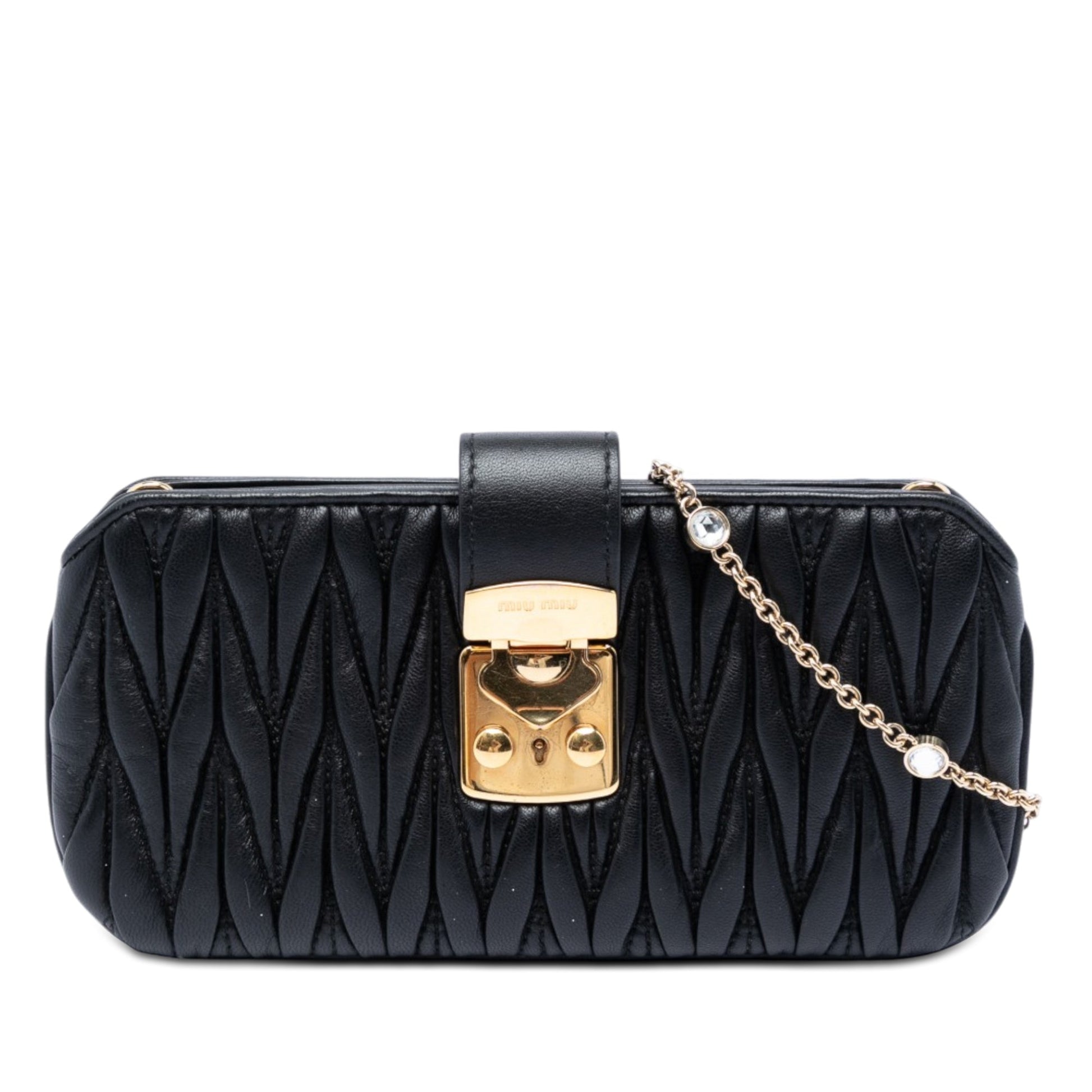 Miu Miu Matelasse Nappa Crystal Clutch on Chain