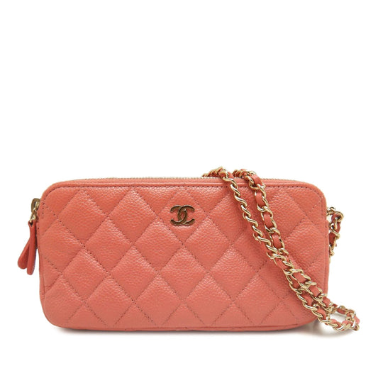 Chanel CC Quilted Caviar Double Zip Clutch With Chain