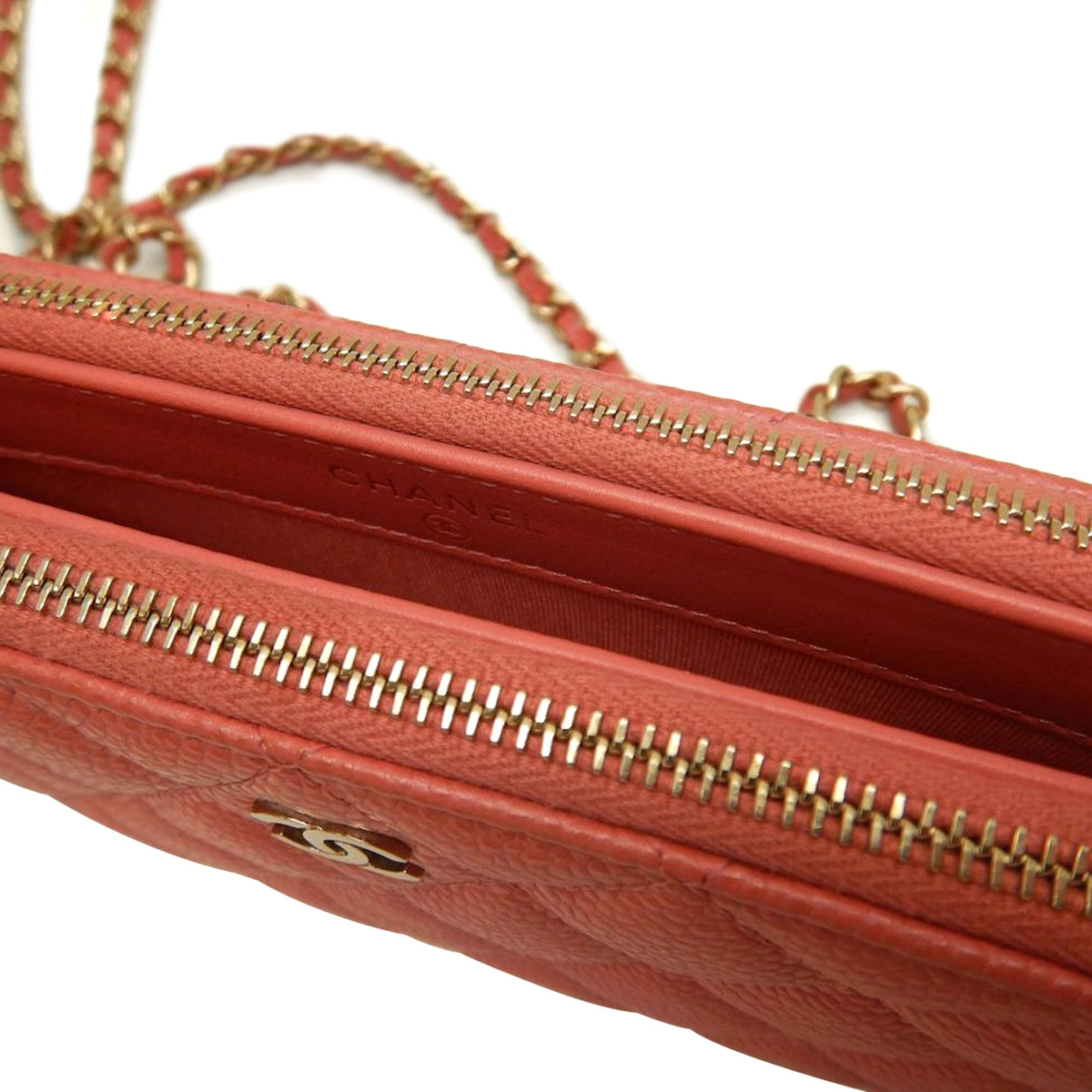 Chanel CC Quilted Caviar Double Zip Clutch With Chain