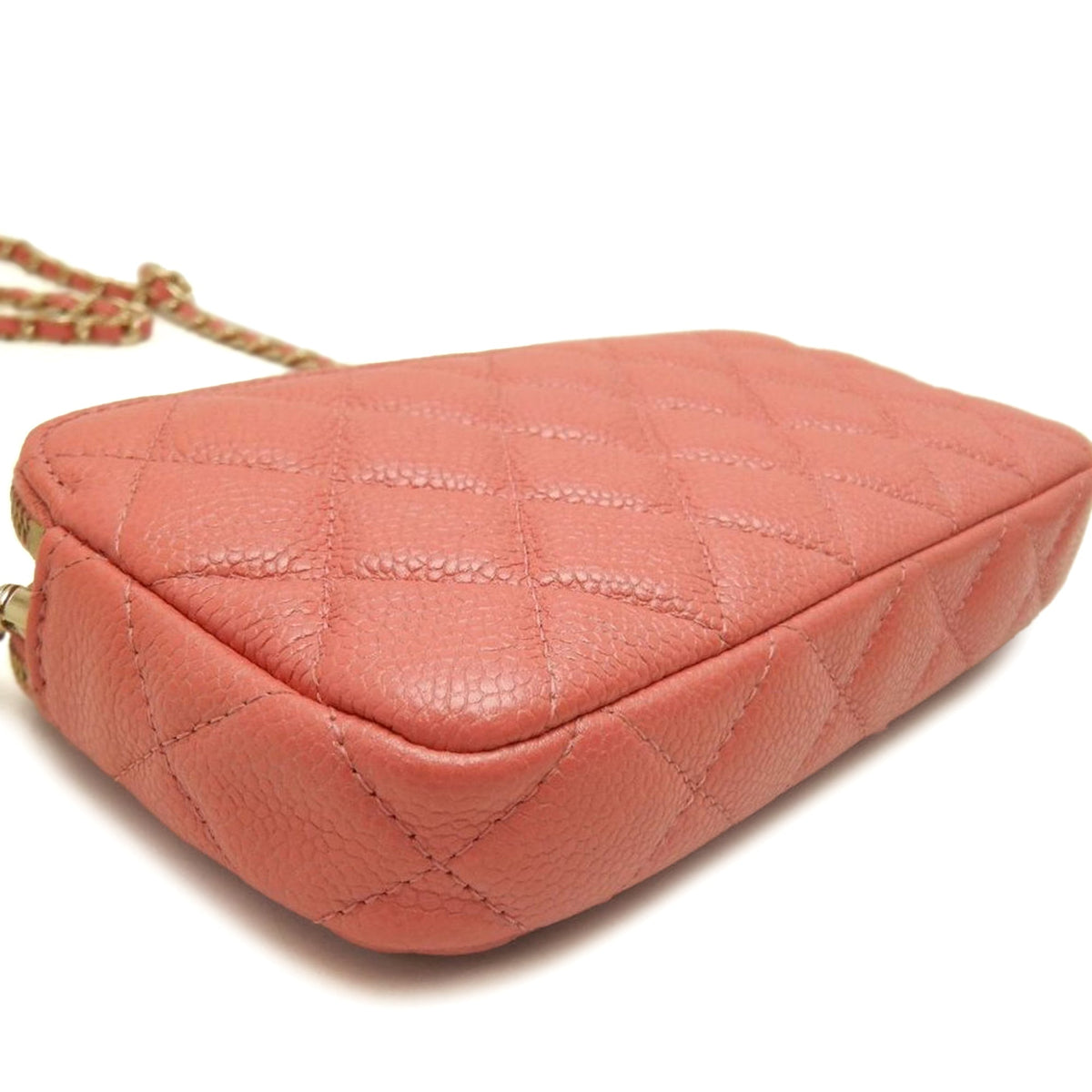 Chanel CC Quilted Caviar Double Zip Clutch With Chain
