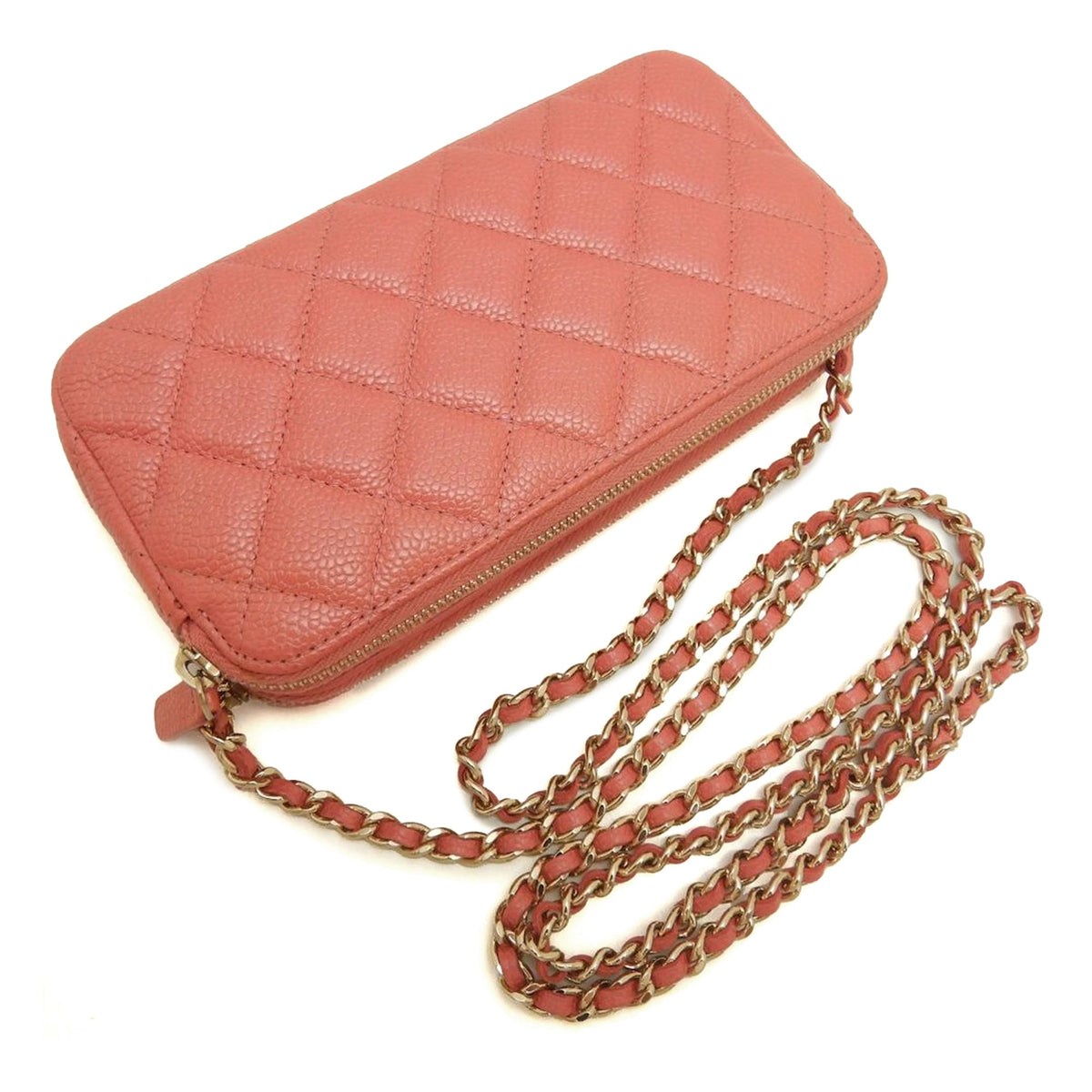 Chanel CC Quilted Caviar Double Zip Clutch With Chain