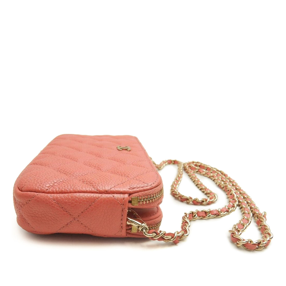 Chanel CC Quilted Caviar Double Zip Clutch With Chain