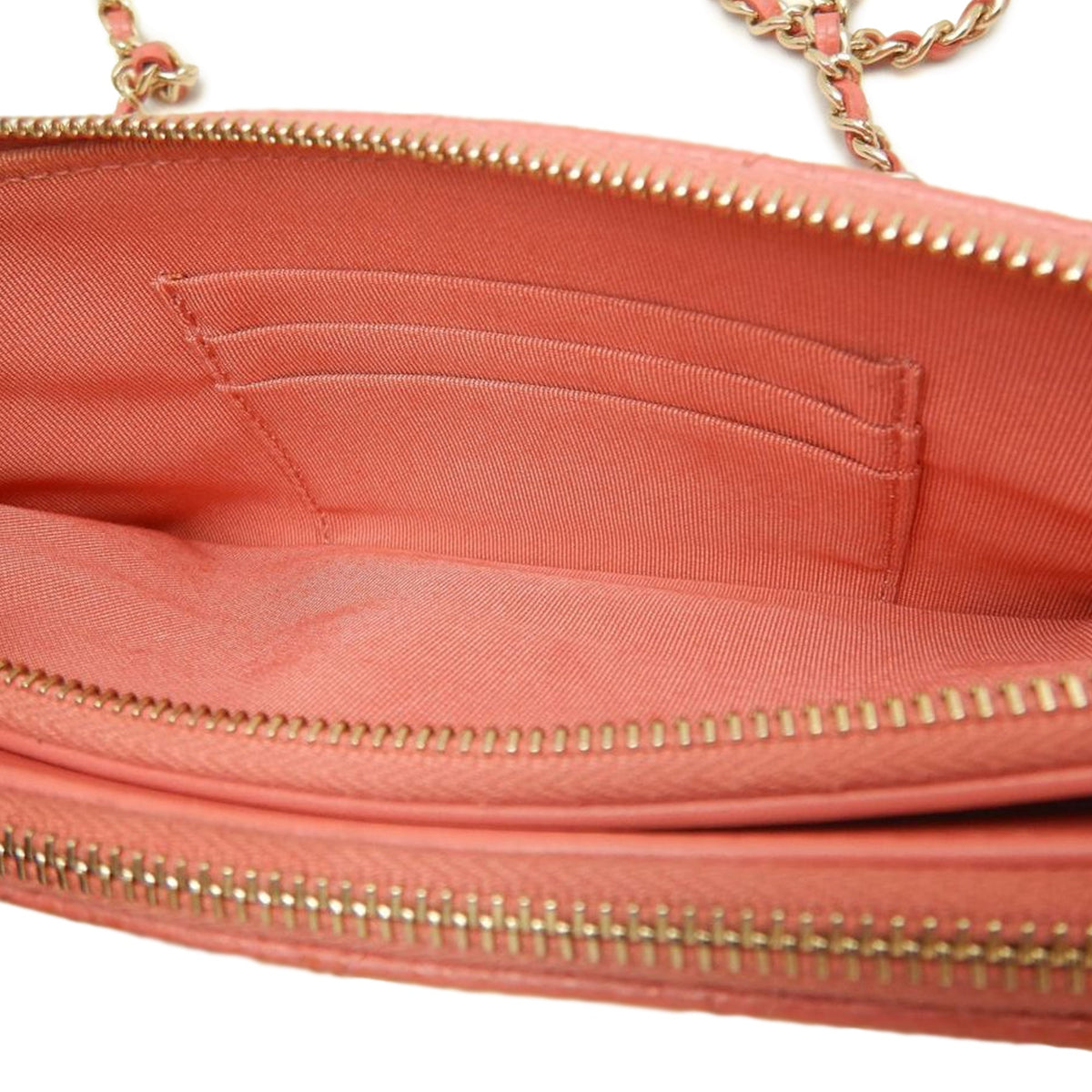 Chanel CC Quilted Caviar Double Zip Clutch With Chain
