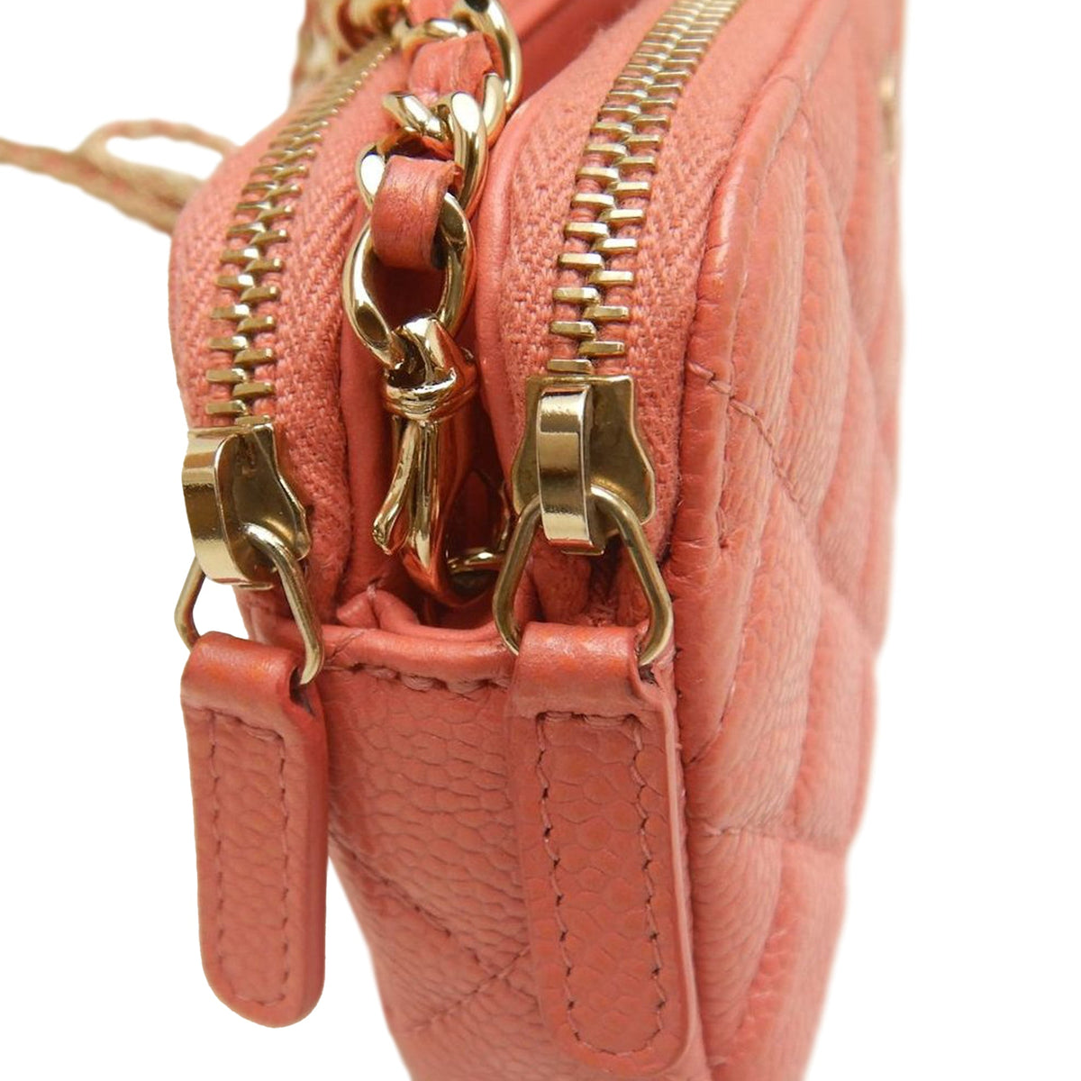 Chanel CC Quilted Caviar Double Zip Clutch With Chain