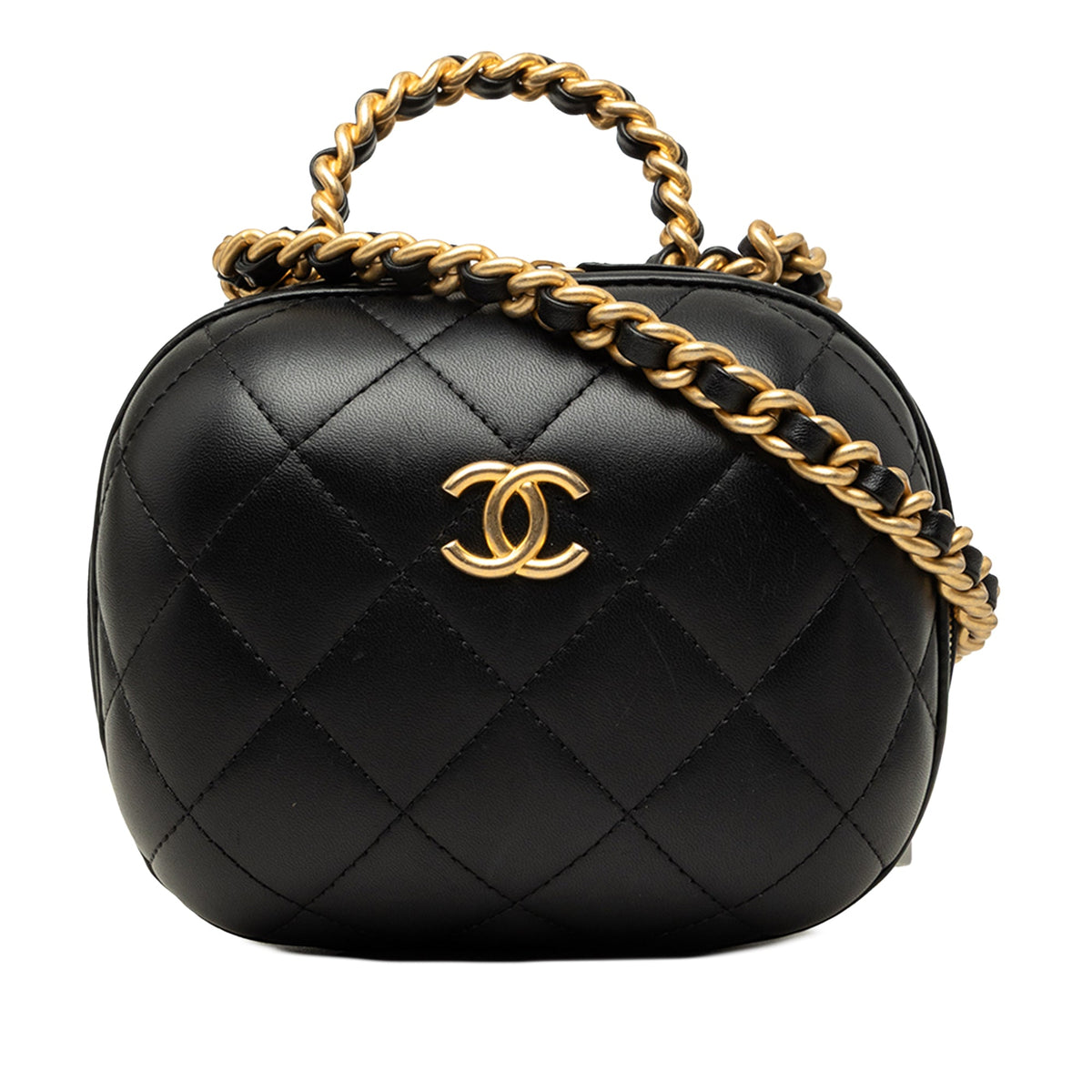 Chanel Quilted Lambskin CC Bubble Vanity Case With Chain — Black