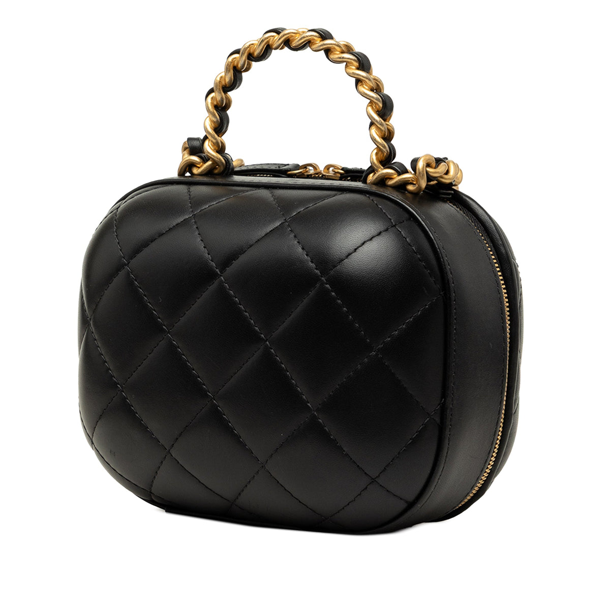 Chanel Quilted Lambskin CC Bubble Vanity Case With Chain — Black