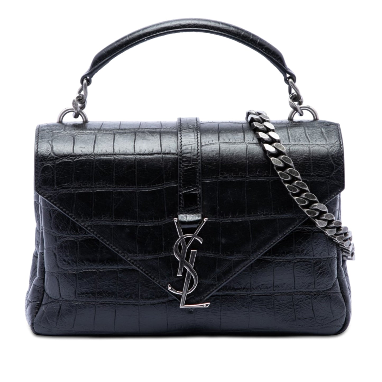 Saint Laurent Medium Croc Embossed Leather Monogram College Satchel