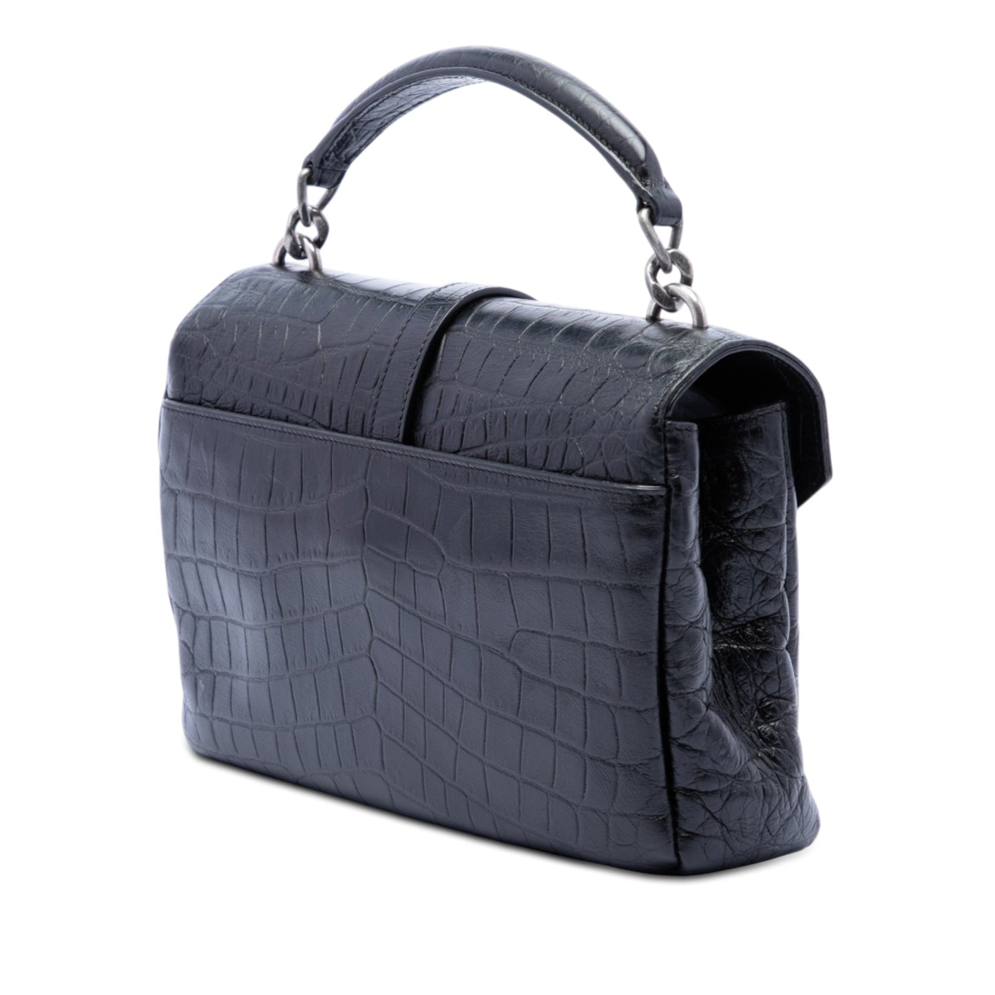 Saint Laurent Medium Croc Embossed Leather Monogram College Satchel