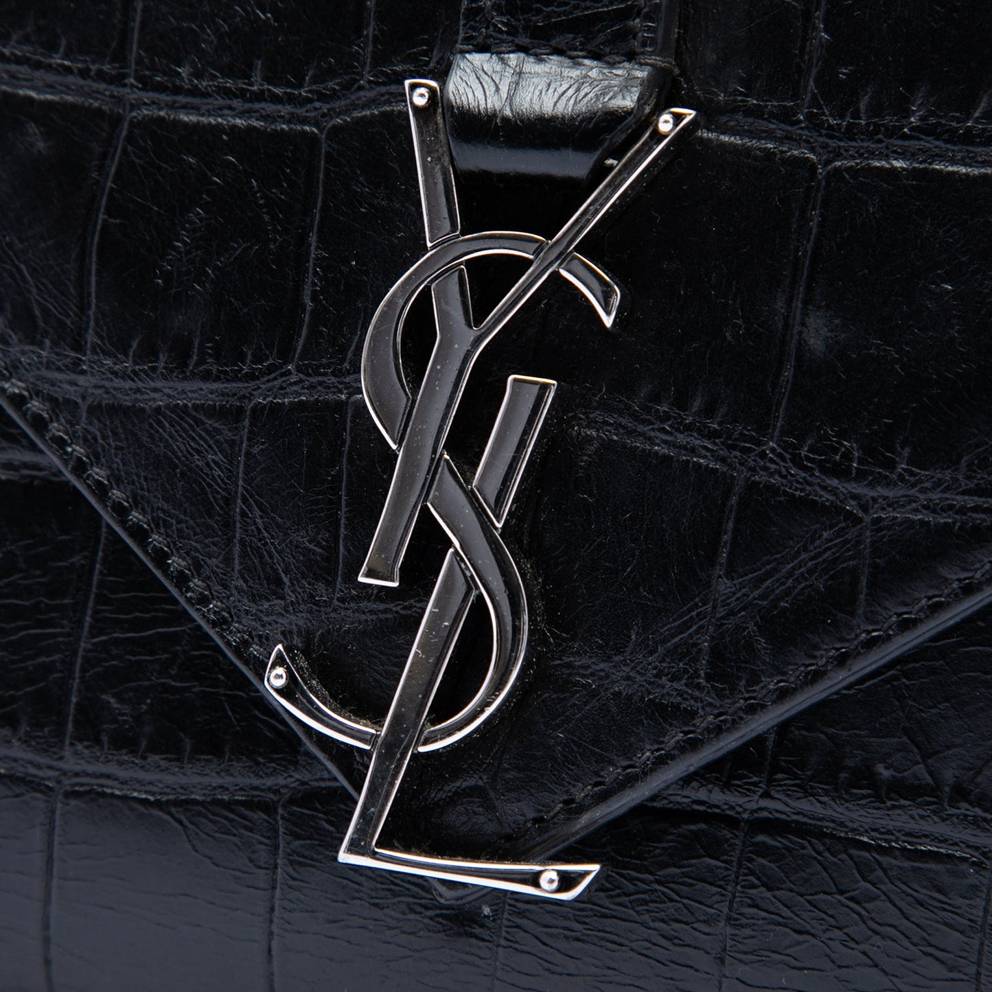 Saint Laurent Medium Croc Embossed Leather Monogram College Satchel
