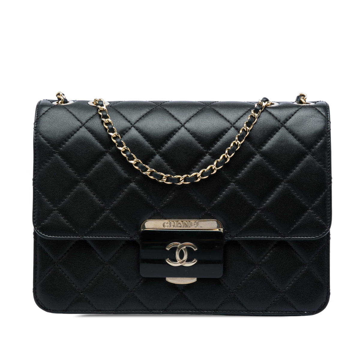 Chanel Medium Quilted Sheepskin Beauty Lock Flap — Black