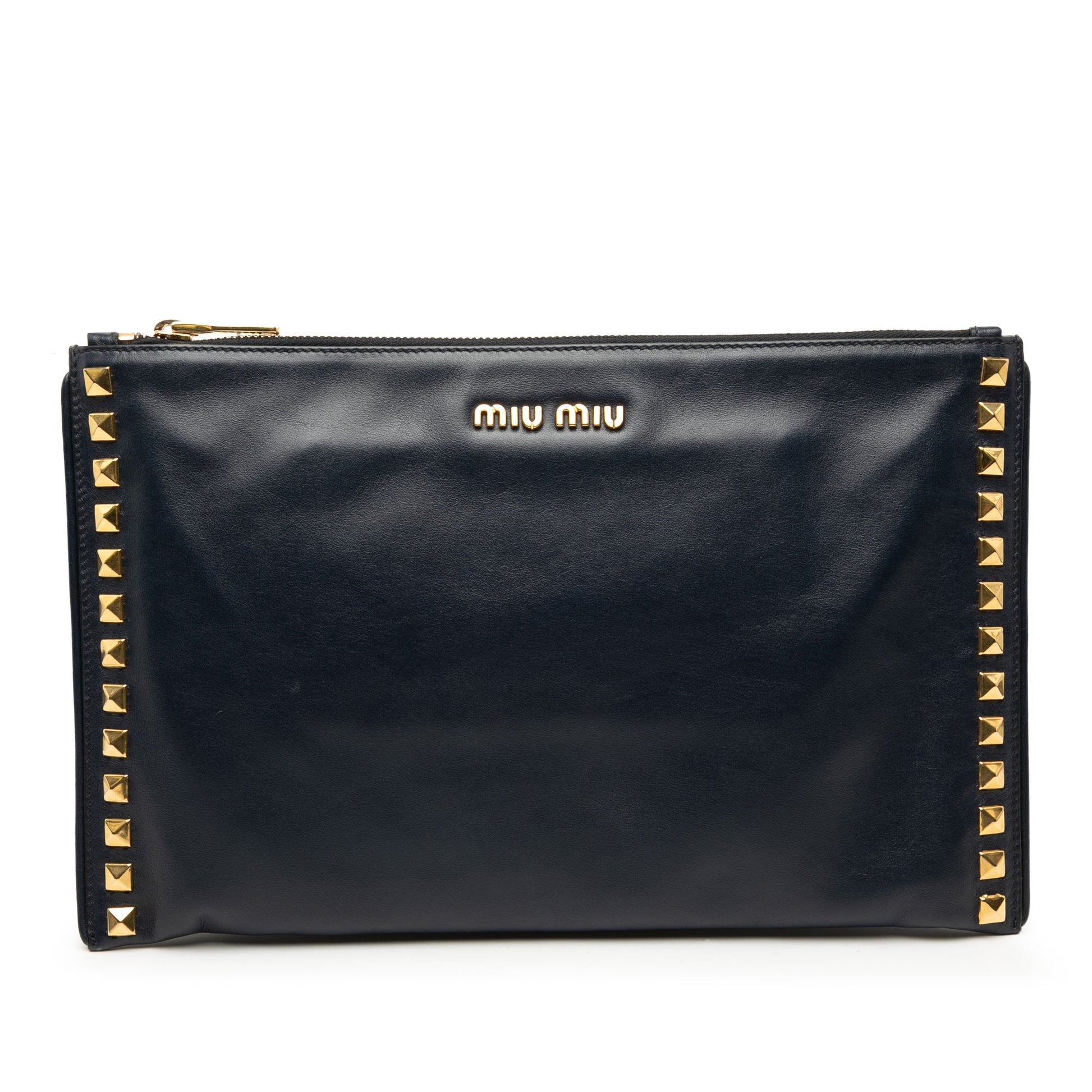 Miu Miu Studded Leather Zip Clutch