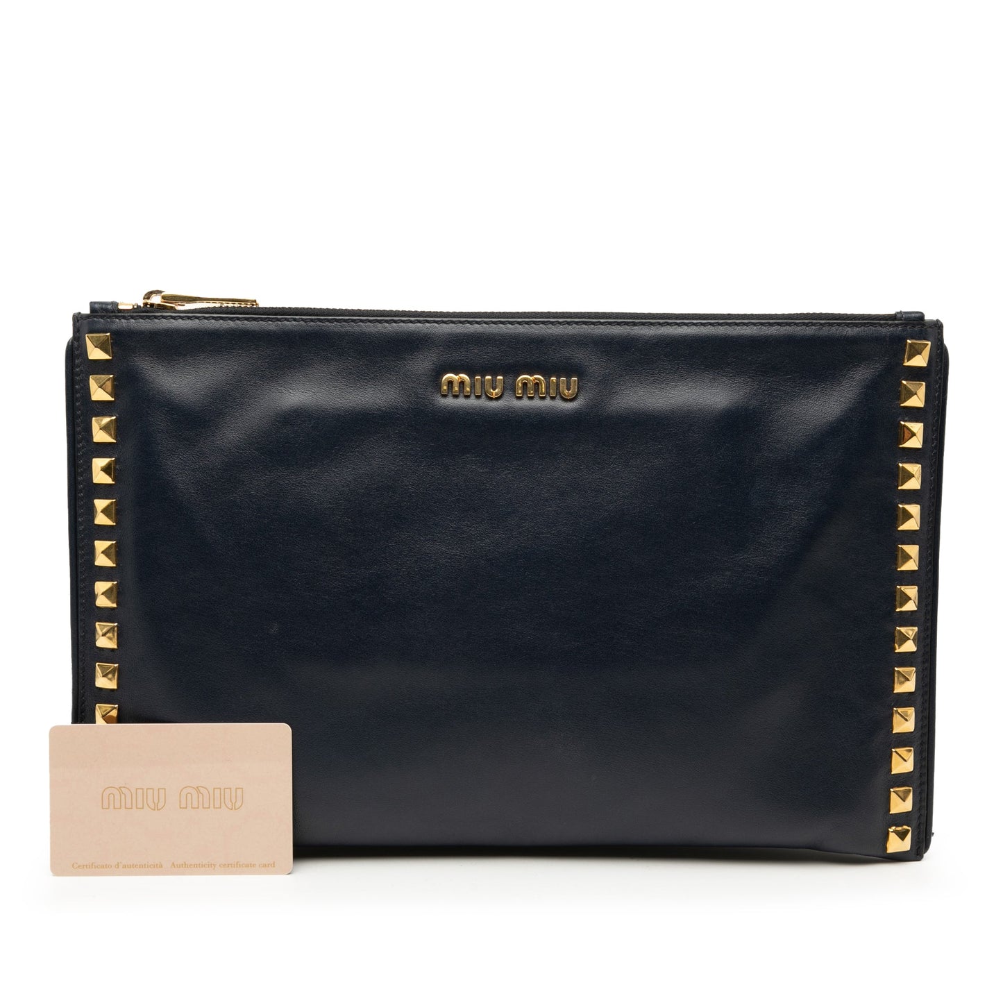 Miu Miu Studded Leather Zip Clutch